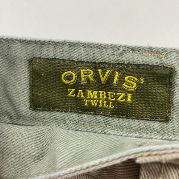 Orvis Zambezi Twill Pants Mens 38 x 29 Khaki Cotton with Leather Trim Cuffed - Picture 6 of 12